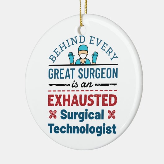 Erschöpfter Chirurgischer Techniker Funny Scrub Te Keramik Ornament (Links)