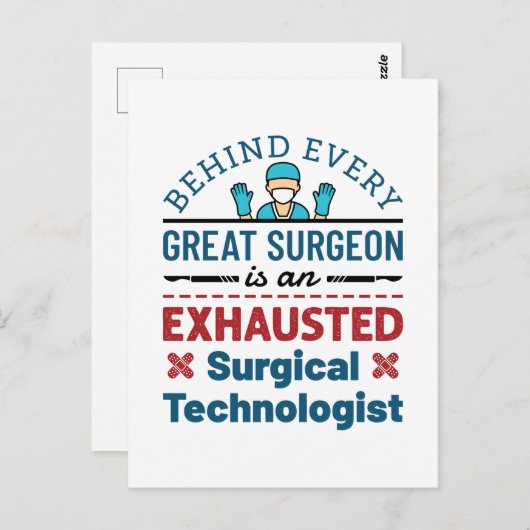Erschöpfter Chirurgischer Techniker Funny Scrub Te Postkarte (Vorne/Hinten)