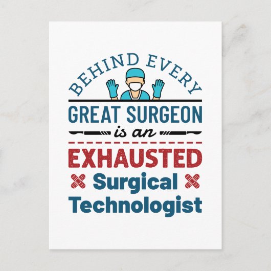 Erschöpfter Chirurgischer Techniker Funny Scrub Te Postkarte (Vorderseite)