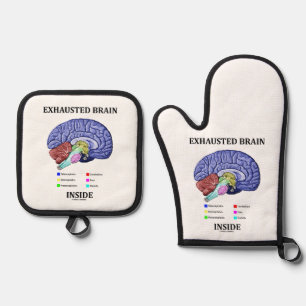 Erschöpfter Gehirn im anatomischen Gehirn Spaß Ofenhandschuh & Topflappen-Set