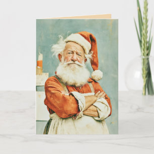 Erschöpfter Weihnachtsmann Vintage-Porträt Karte