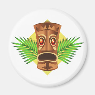 Erschreckende Tiki tropische Statue mit Palmen Magnet