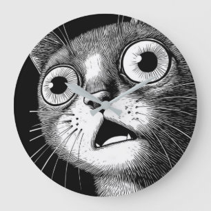 Erschreckte Katze Minimalistisch Schwarzweiß-Uhr Große Wanduhr