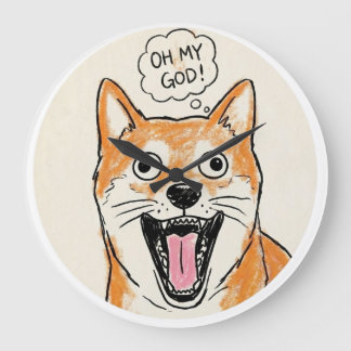 Erschrocken Shiba Inu "OH MEIN GOTT" Überraschungs Große Wanduhr