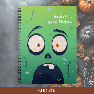 Erschrockenes grünes Zombie-Halloween-Spiralnotizb Notizblock