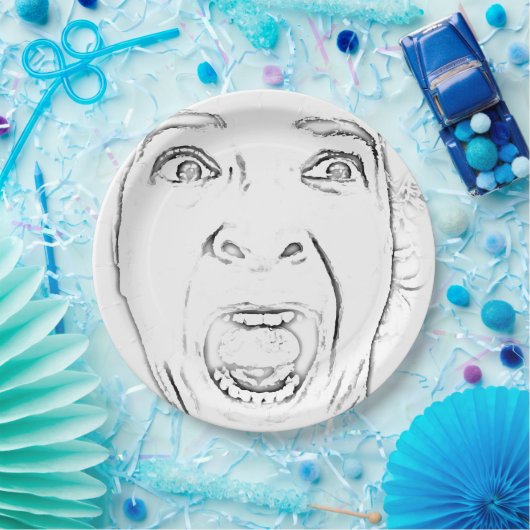 Erschrockenes schreiendes Gesicht unglaublich Pappteller (Party)