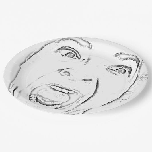 Erschrockenes schreiendes Gesicht unglaublich Pappteller (Schrägansicht)