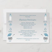 Erschütterungs-Geklapper-und Rollensilberne blaue Einladung (Rückseite)