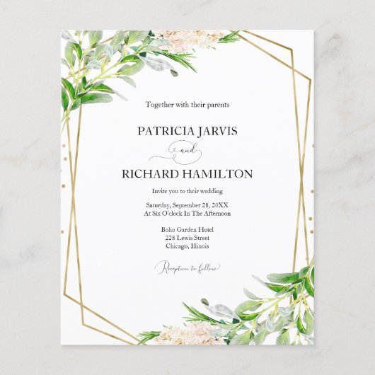 Erschwingliche geometrische Hochzeitseinladung für (Vorderseite)