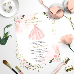 Erschwingliche Quinceanera-Einladung Rosa Blumenkl