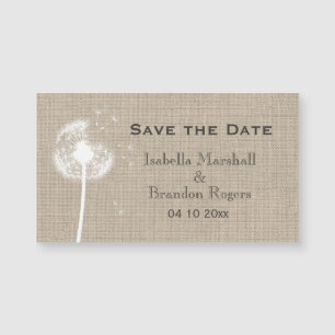 Erschwinglicher Save-the-Date-Magnet aus Jute mit Magnetkarte