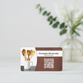 Ersetzbare Kochlöffel Foto auf Leder QR Code Visitenkarte (Stehend Vorderseite)