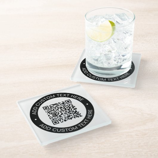 Ersetzen durch Ihren eigenen hochgeladenen QR-Code Glasuntersetzer (Schrägansicht)