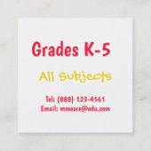 Ersetzen Lehrer Red Apple farbenfrohe Crayons Quadratische Visitenkarte (Rückseite)