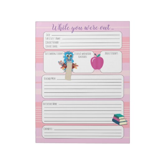 Ersetzen Sie den Lehrer, während Sie in rosa Form  Notizblock (Rotiert)