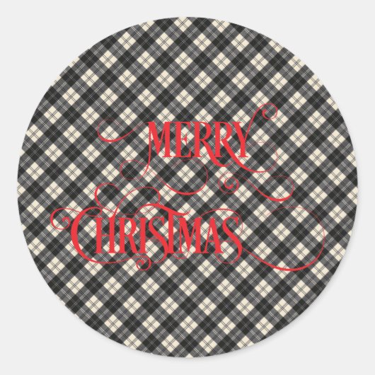 Erskine Black White Scottish Tartan Christmas Runder Aufkleber (Vorderseite)
