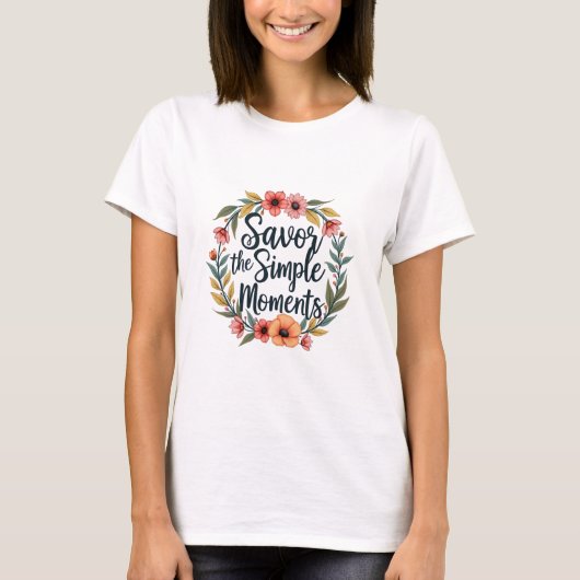 Ersparen Sie das einfache Moments-Boho-Blumenziffe T-Shirt (Vorderseite)