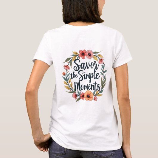Ersparen Sie das einfache Moments-Boho-Blumenziffe T-Shirt (Rückseite)