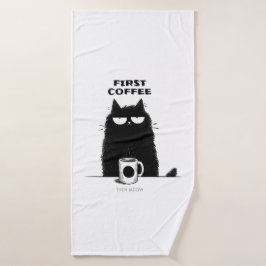 Erst Kaffee, dann Miauen – Lustige Katzen-Kaffee-L Badehandtuch