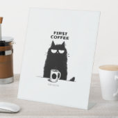 Erst Kaffee, dann Miauen – Lustige Katzen-Kaffee-L Sockelschild (In Situ)
