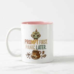 Erst Prompt, später Panik Lustiger Ai-Roboter Zweifarbige Tasse