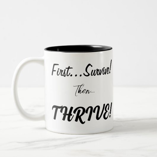 Erst überleben, dann.... zweifarbige tasse (Links)