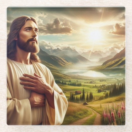 Erstaunlich Jesus Christus digitale Malerei Glasuntersetzer (Vorderseite)