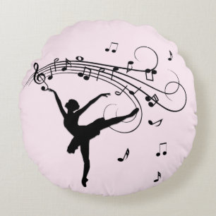 Erstaunliche Ballerina tanzt mit Musik Pink Rundes Kissen