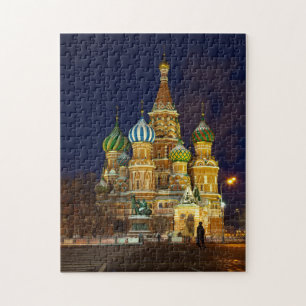 Erstaunliche Fürbittenkathedrale Moskau bei Nacht Puzzle