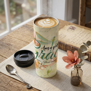 Erstaunliche Gnade Blumen und Libelle Thermosbecher