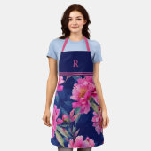 Erstaunliche rosa florale Monogramm-Blüte Schürze (Getragen)