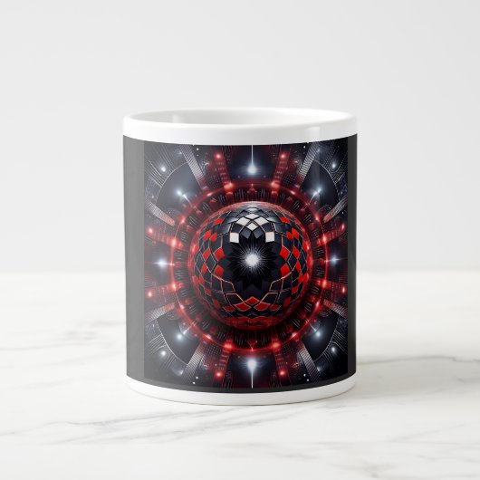 Erstaunliche rote/schwarze karierte Mandelbrot-Ste Jumbo-Tasse (Vorderseite)