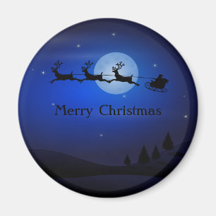 Erstaunlicher blauer Nacht-Santa und Rentiere Magnet