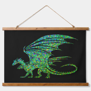 Erstaunlicher grüner Mosaikdrache Wandteppich Mit Holzrahmen