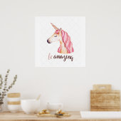 Erstaunlicher rosa Einhorn-Kopfposter Poster (Küche)