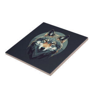 Erstaunlicher Wolf Geometrisch Dunkelblau Senf Art Fliese