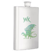 Erstaunliches grünes Mosaik-Drachen-Monogramm Flachmann (Rechts)
