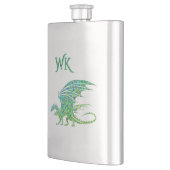 Erstaunliches grünes Mosaik-Drachen-Monogramm Flachmann (Links)