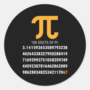 Erste 100 Ziffern von Pi 67 Nerds Geeks Mathelehre Runder Aufkleber