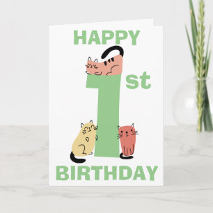 Erste 1. Geburtstag Doodle Cats Custom Message Karte