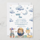 Erste 1. Geburtstag Safari Wild 1 Tiere Einladung (Vorderseite)