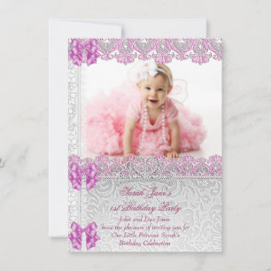 Erste 1. Geburtstagsfeier Mädchen Prinzessin Rosa Einladung
