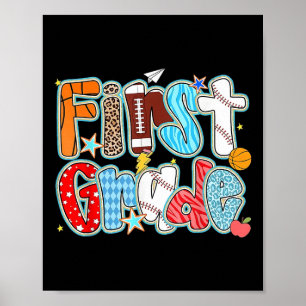 Erste 1. Klasse Junge Baseball Basketball Football Poster