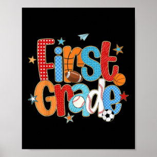 Erste 1. Klasse Junge Baseball Basketball Football Poster