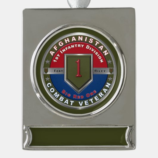 Erste Abteilung Infanterie Afghanistan Veteran Banner-Ornament Silber (Vorderseite)