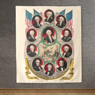 Erste amerikanische Präsidenten stellten 1844 Lith Wandteppich