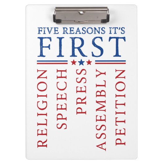 Erste Änderung der Kundgebung der Redefreiheit Klemmbrett (Vorderseite)