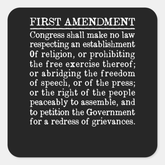 Erste Änderung der US-Verfassung - Redefreiheit Quadratischer Aufkleber (Vorderseite)