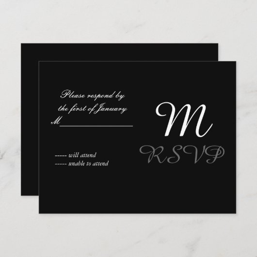Erste Antwortkarte Schwarz/Weiß RSVP Karte (Vorne/Hinten)