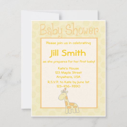 Erste Babydusche - gelb Einladung (Vorderseite)